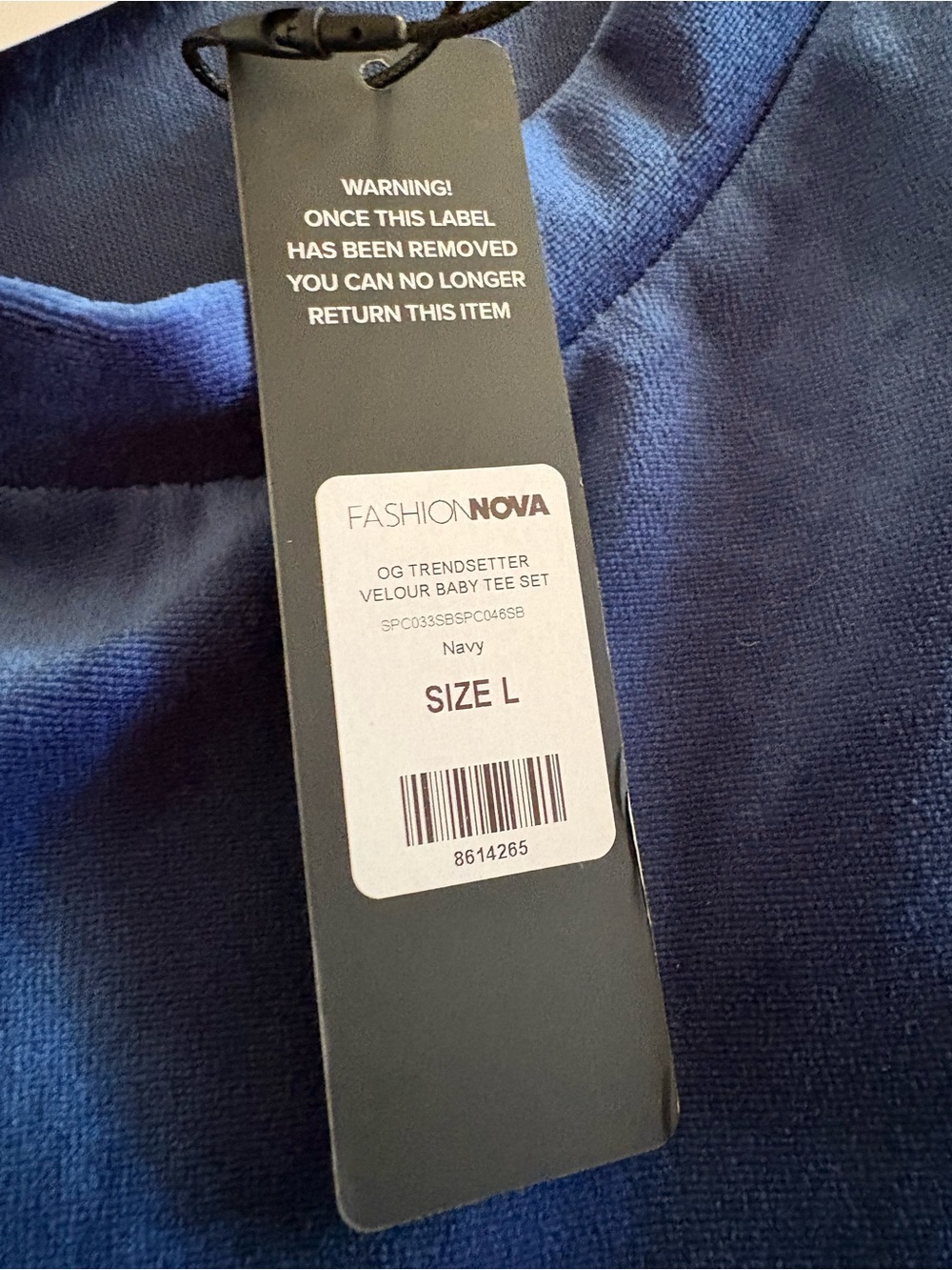 Fashion Nova OG Trendsetter Velour Baby Tee Set Size Large New - Picture 8 of 11